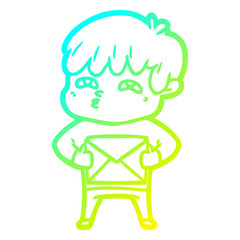 cold gradient line drawing cartoon curious man