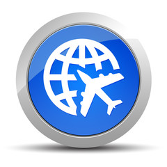Plane world icon blue round button illustration