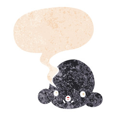 cartoon cloud and speech bubble in retro textured style