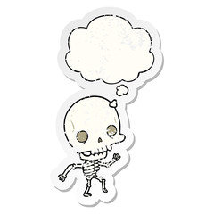 cartoon skeleton and thought bubble as a distressed worn sticker