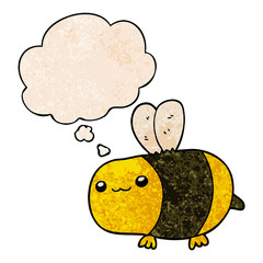 cartoon bee and thought bubble in grunge texture pattern style