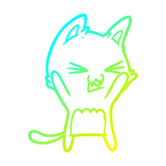 cold gradient line drawing cartoon cat hissing