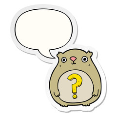 cartoon curious bear and speech bubble sticker