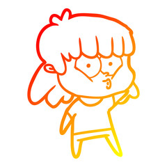 warm gradient line drawing cartoon whistling girl