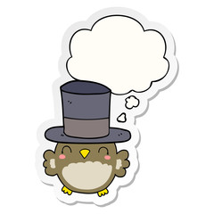 cartoon owl wearing top hat and thought bubble as a printed sticker