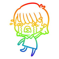 rainbow gradient line drawing cartoon girl crying