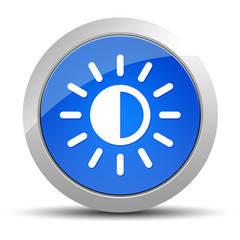 Screen brightness sun icon blue round button illustration