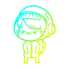 cold gradient line drawing angry cartoon space girl