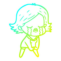 cold gradient line drawing cartoon girl crying