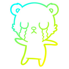 cold gradient line drawing crying polar bear cartoon