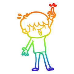 rainbow gradient line drawing cartoon laughing boy