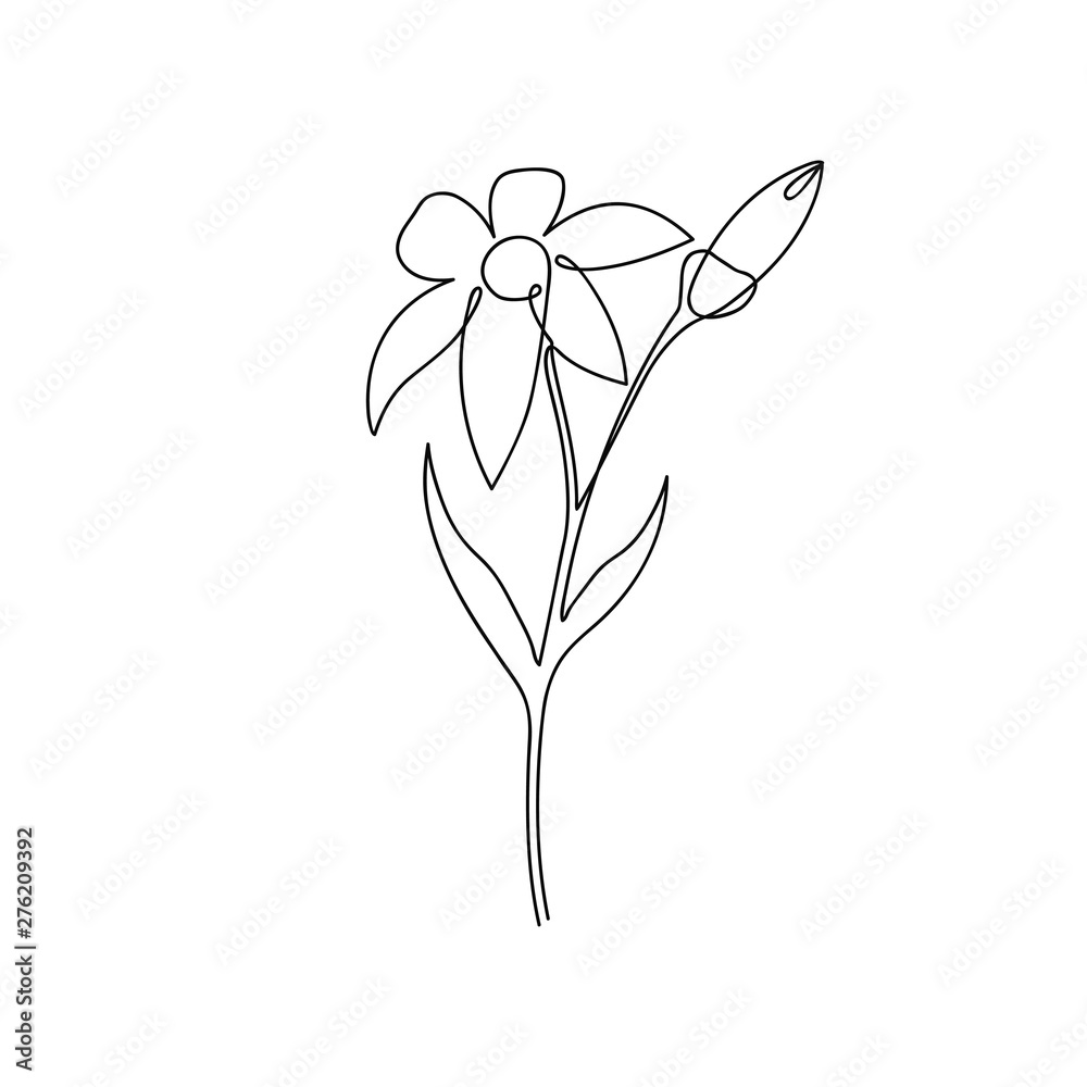 Poster continuous line of lily flower. lily one line drawing. hand-drawn minimalist illustration. vector.