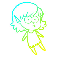 cold gradient line drawing cartoon elf girl floating