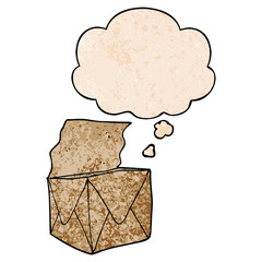 cartoon package and thought bubble in grunge texture pattern style