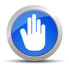 Stop hand icon blue round button illustration