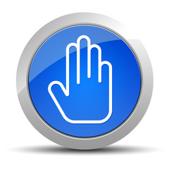 Stop hand icon blue round button illustration