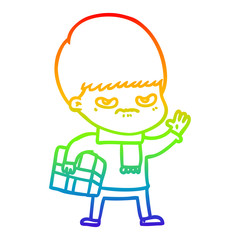 rainbow gradient line drawing annoyed cartoon boy
