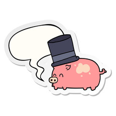 cartoon pig wearing top hat and speech bubble sticker