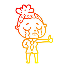 warm gradient line drawing cartoon crying businesswoman