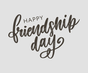Vector illustration of hand drawn happy friendship day felicitation in fashion style with lettering text sign and color triangle for grunge effect isolated on white background