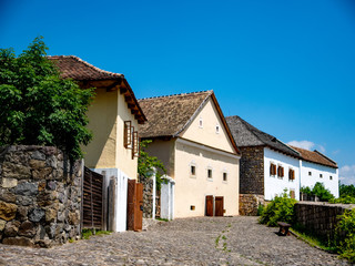 View on the street and traditional hungarian pise houses in Szentendre