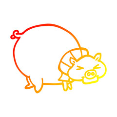 warm gradient line drawing cartoon fat pig