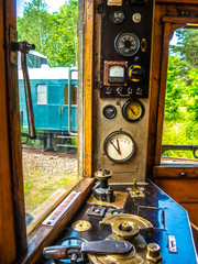 View on the control panel of a retro train in Szentendre