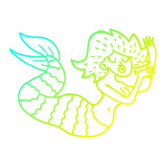 cold gradient line drawing cartoon woman mermaid