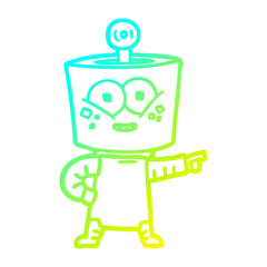 cold gradient line drawing happy cartoon robot pointing