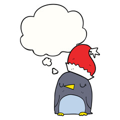 cute christmas penguin and thought bubble