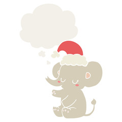 cute christmas elephant and thought bubble in retro style
