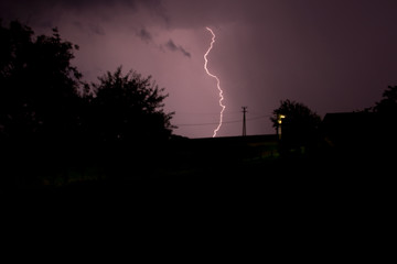 Flash of lightning before heavy rain  in Hungary