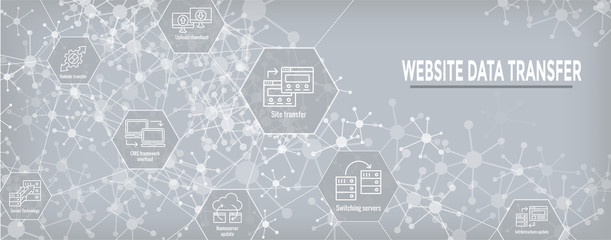 Website Data Transfer Icon Set and Web Header Banner