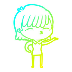 cold gradient line drawing cartoon woman
