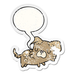 cartoon little dog and speech bubble distressed sticker
