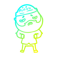 cold gradient line drawing cartoon worried man with beard