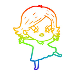 rainbow gradient line drawing cartoon stressed woman