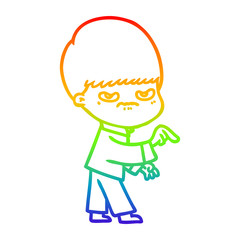 rainbow gradient line drawing annoyed cartoon boy