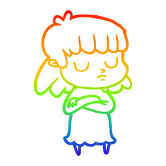 rainbow gradient line drawing cartoon indifferent woman