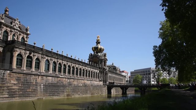 Wide angle view of Crown Gates of Zwinger palace, Dresden, Saxony, Germany. Zwinger palace is a masterpiece of barocco architecture.
