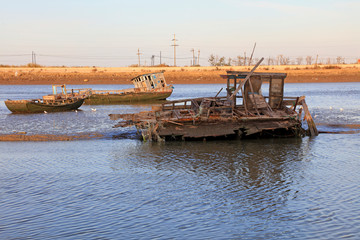 Fototapeta na wymiar A wrecked fishing boat
