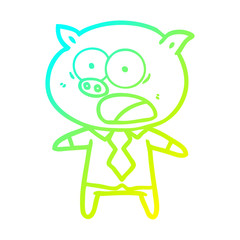 cold gradient line drawing cartoon pig shouting