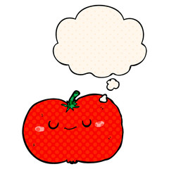 cartoon apple and thought bubble in comic book style