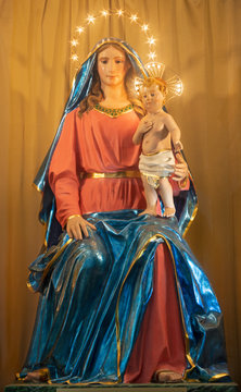 CATANIA, ITALY - APRIL 7, 2018: The carved statue of Madonna (Madonna del Parto) in church Chiesa di San Agostino by Leonardo Bracci (1820).