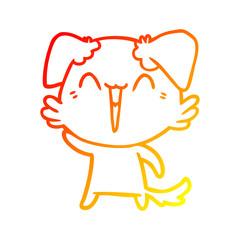 warm gradient line drawing waving little dog cartoon