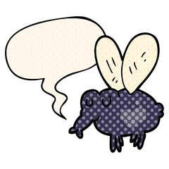 cartoon fly and speech bubble in comic book style