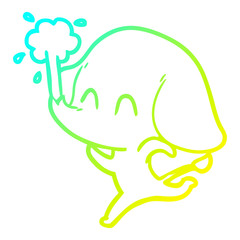 cold gradient line drawing cute cartoon elephant spouting water