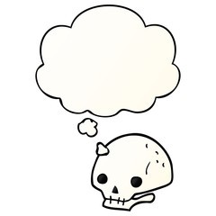 cartoon spooky skull and thought bubble in smooth gradient style