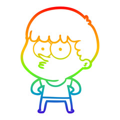 rainbow gradient line drawing cartoon curious boy