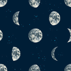 Materiał do szycia Seamless pattern with hand drawn moons